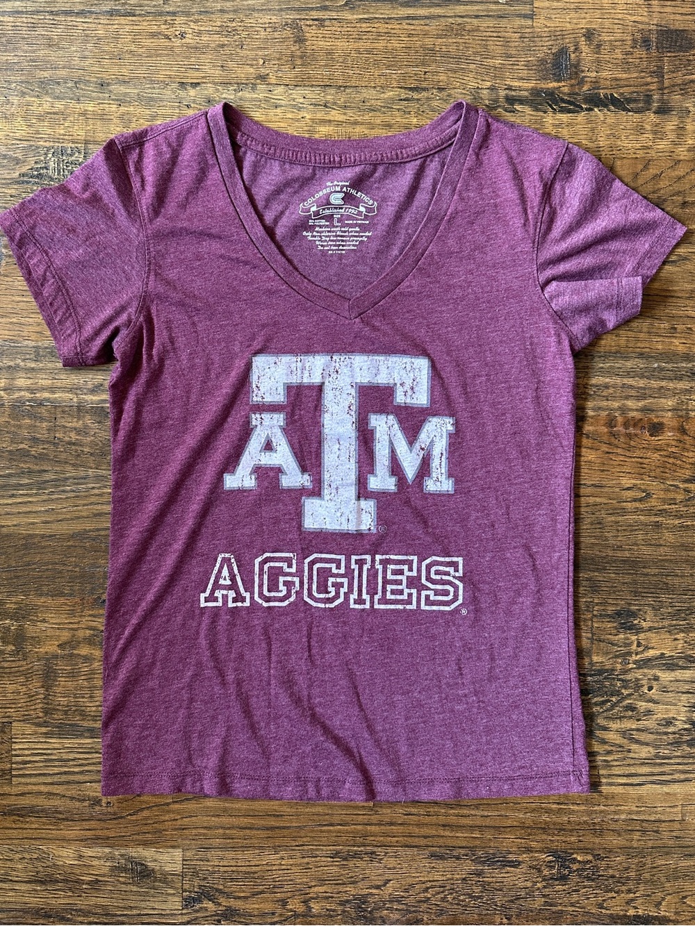 Texas A&M Aggies TAMU Maroon V-Neck T-Shirt Top Women Small S or Youth Large L
